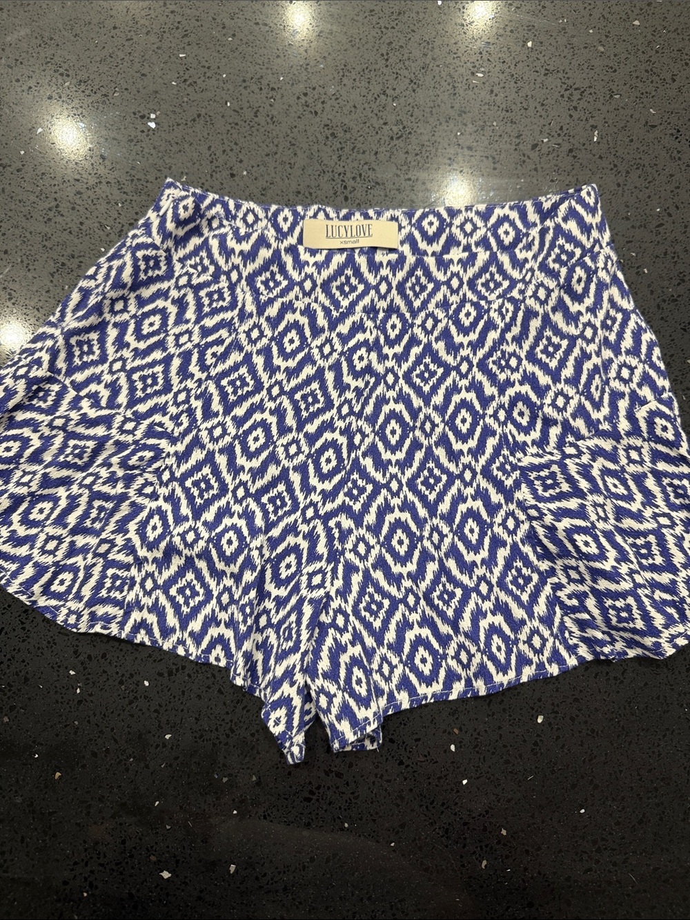 Lucy Love Blue and White Geometric High Waist Shorts